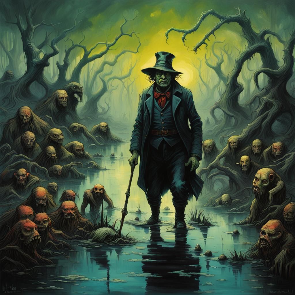 Surreal Horrorpunk Landscape in Deep, Eerie Colors