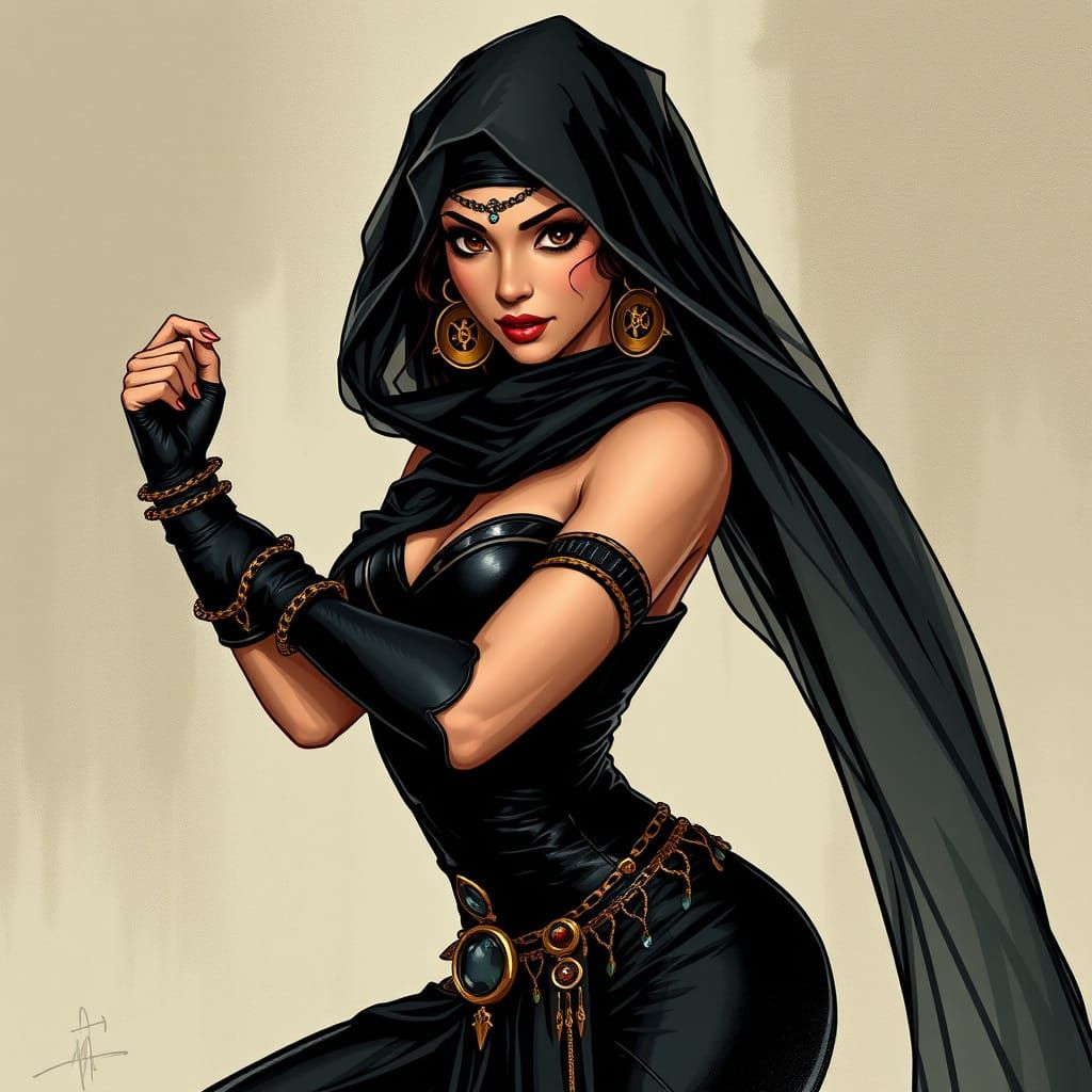 Princess Jasmine in Cyberpunk Black Widow Attire