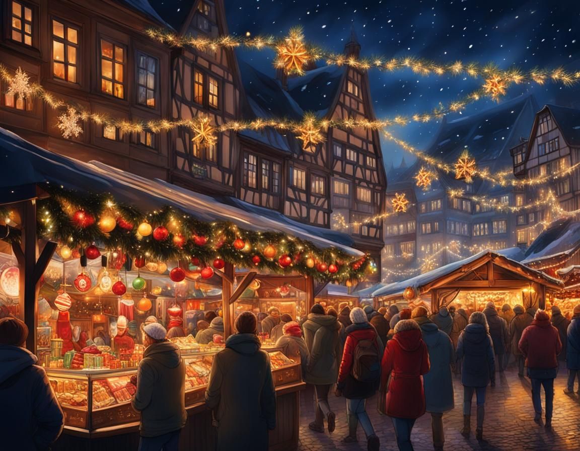 Strasbourg Christmas Market at Night: Hyperrealistic Scene
