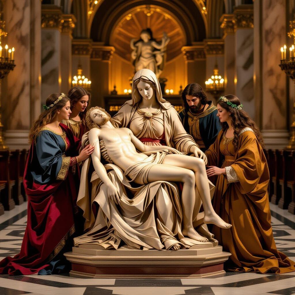 Living Pieta: Renaissance Tableau in Grand Cathedral