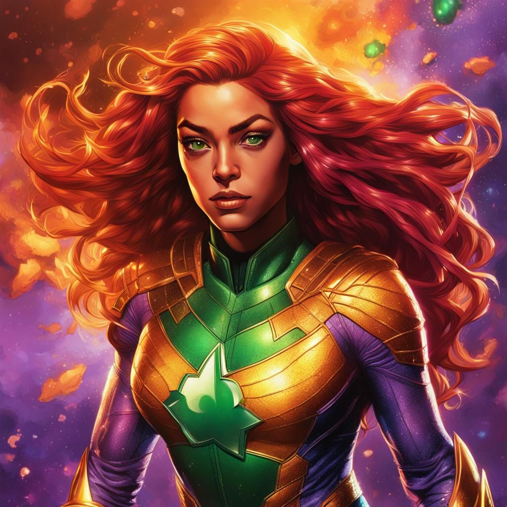 Hyperrealistic Starfire in DC Comics Style
