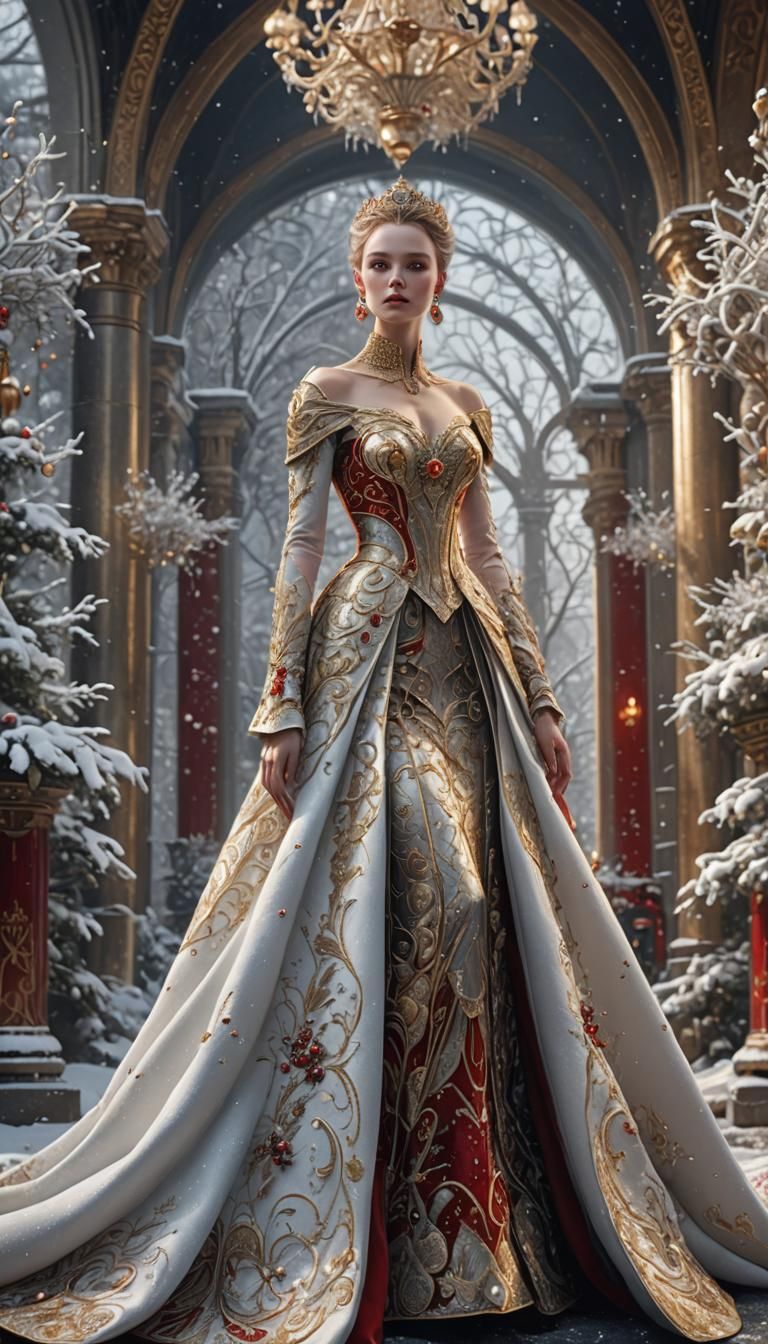 Regal Woman in Elaborate Gown, Fantasy Concept Art