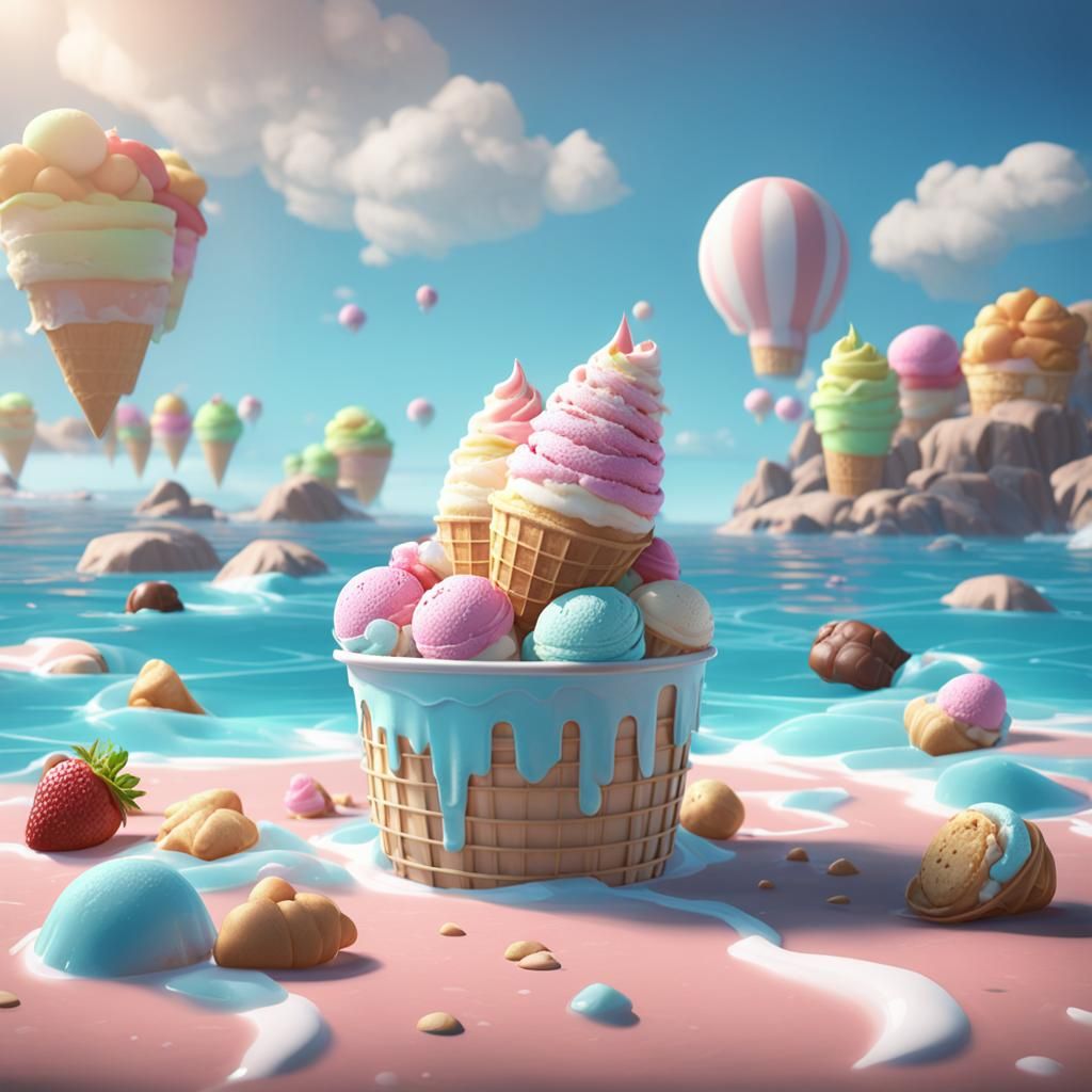 Ice Cream Ocean: 3D Rendered Artstation Image