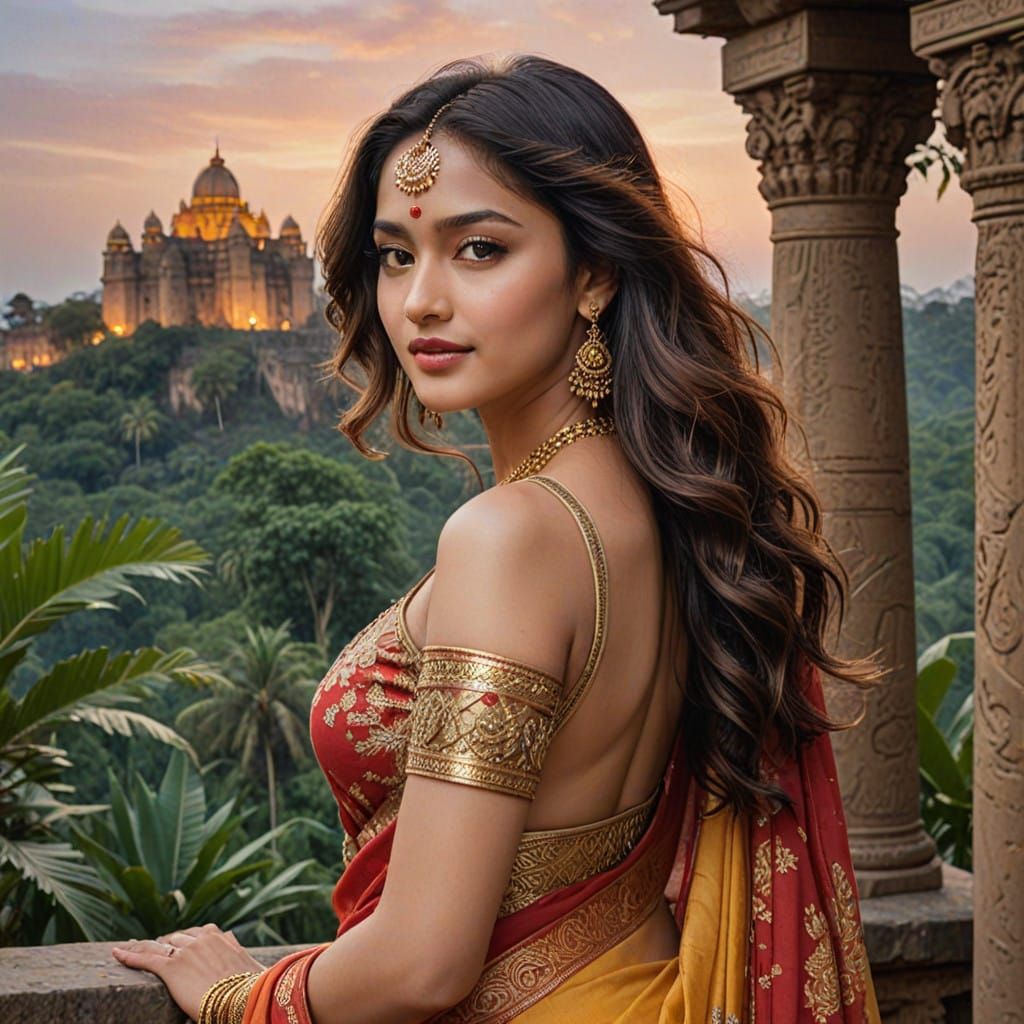 Majestic Renaissance-Inspired Bollywood Actress in Ancient M...