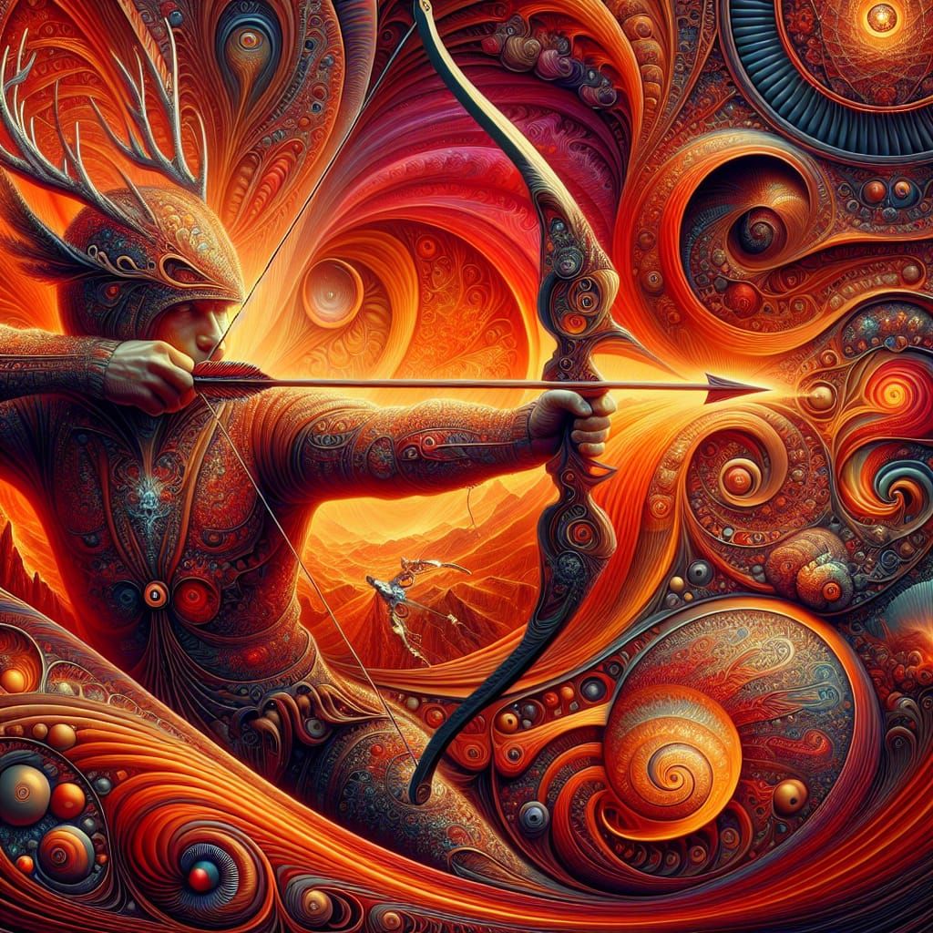 Psychedelic Archery Scene with Fibonacci Details