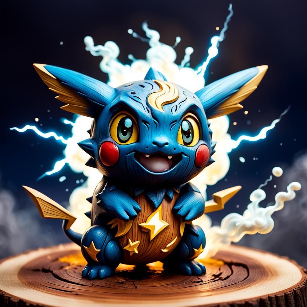 Adorable Pokémon Wood Carving in Fantasy Art Style