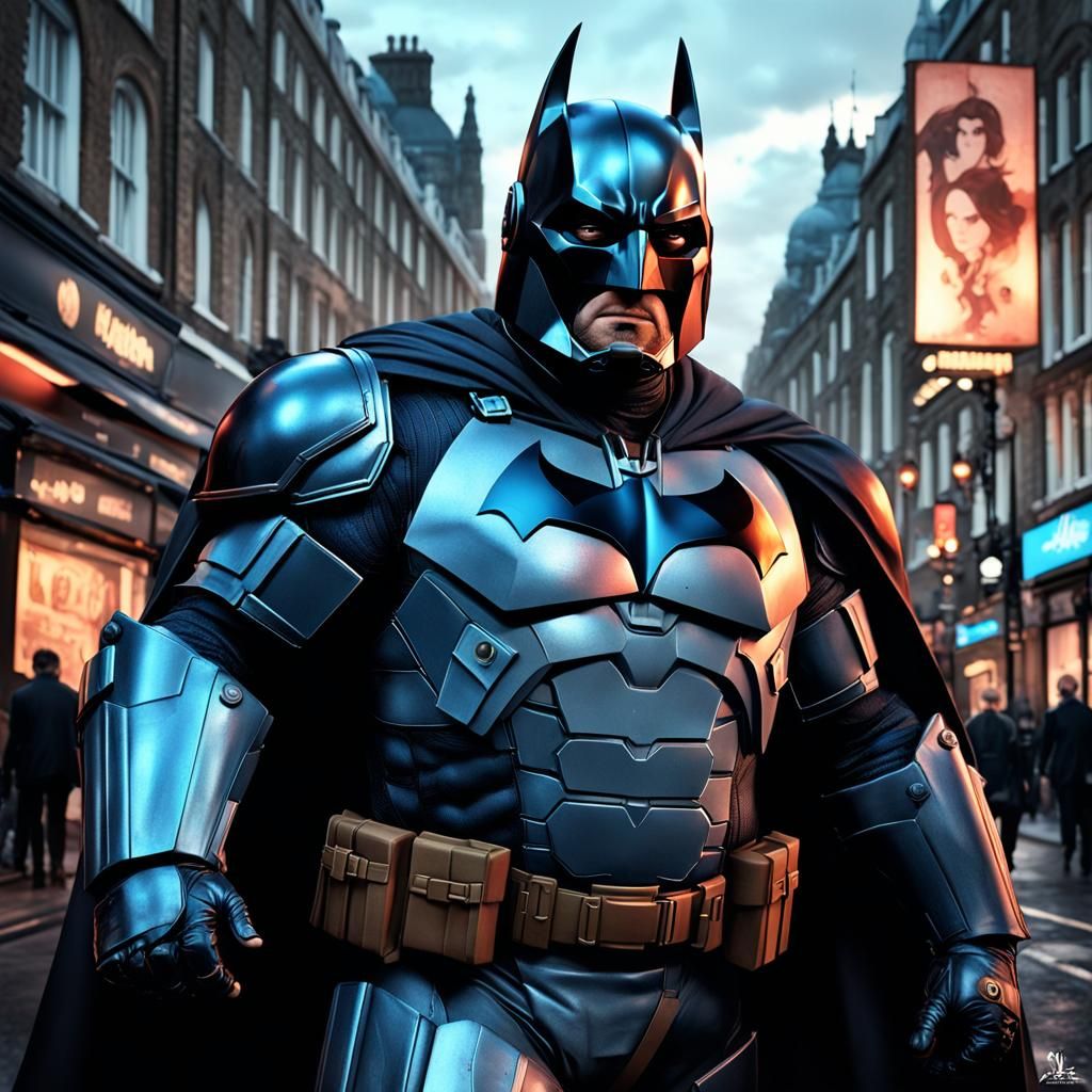 Man with Batman and Mandalorian in London