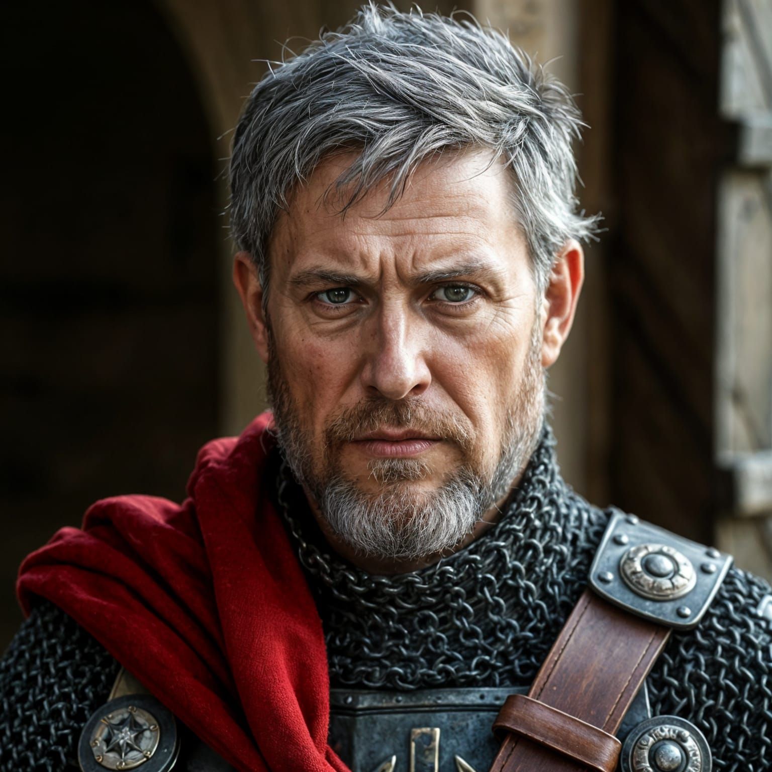 Stern Middle Ages Guard Captain in Armor