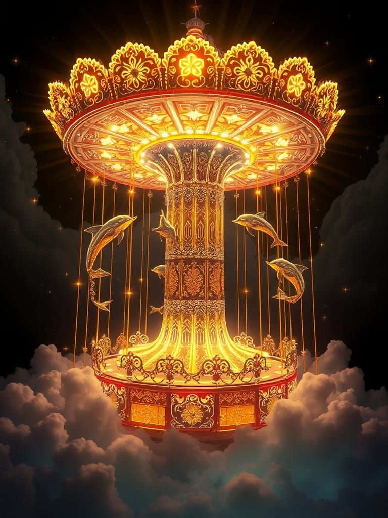 Bioluminescent Crystal Lantern with Leaping Dolphins