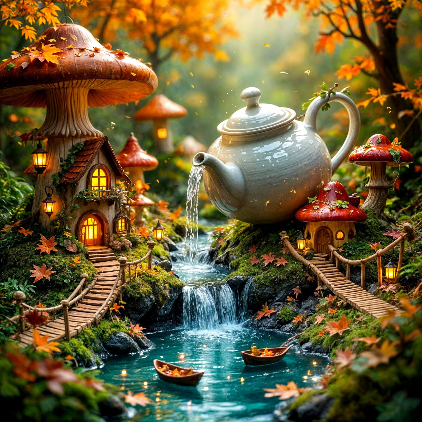 Enchanted Autumn Micro-Forest with Mushroom Houses