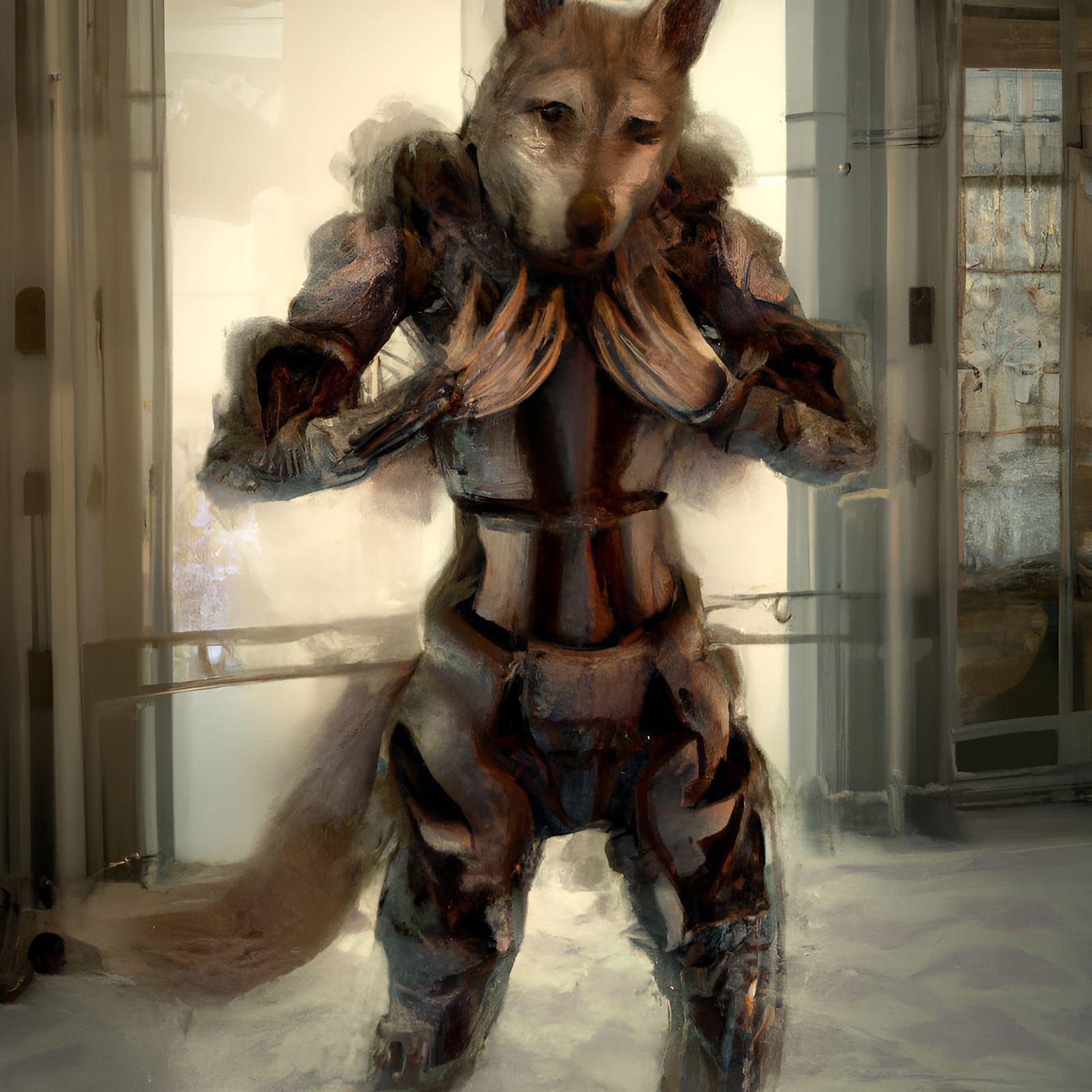 Anthropomorphic Dog Portrait in High Fashion Armour