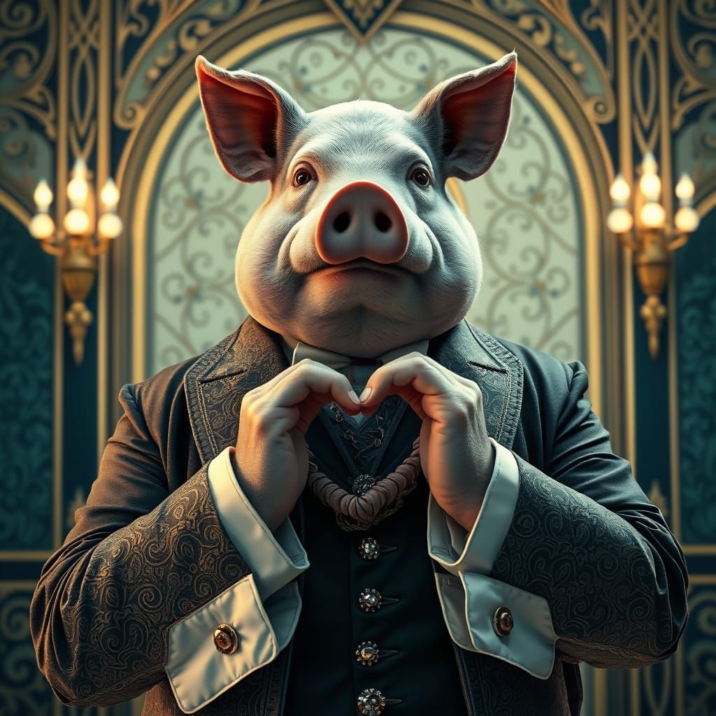 Pig-Headed Man Declares Love in Art Deco Style