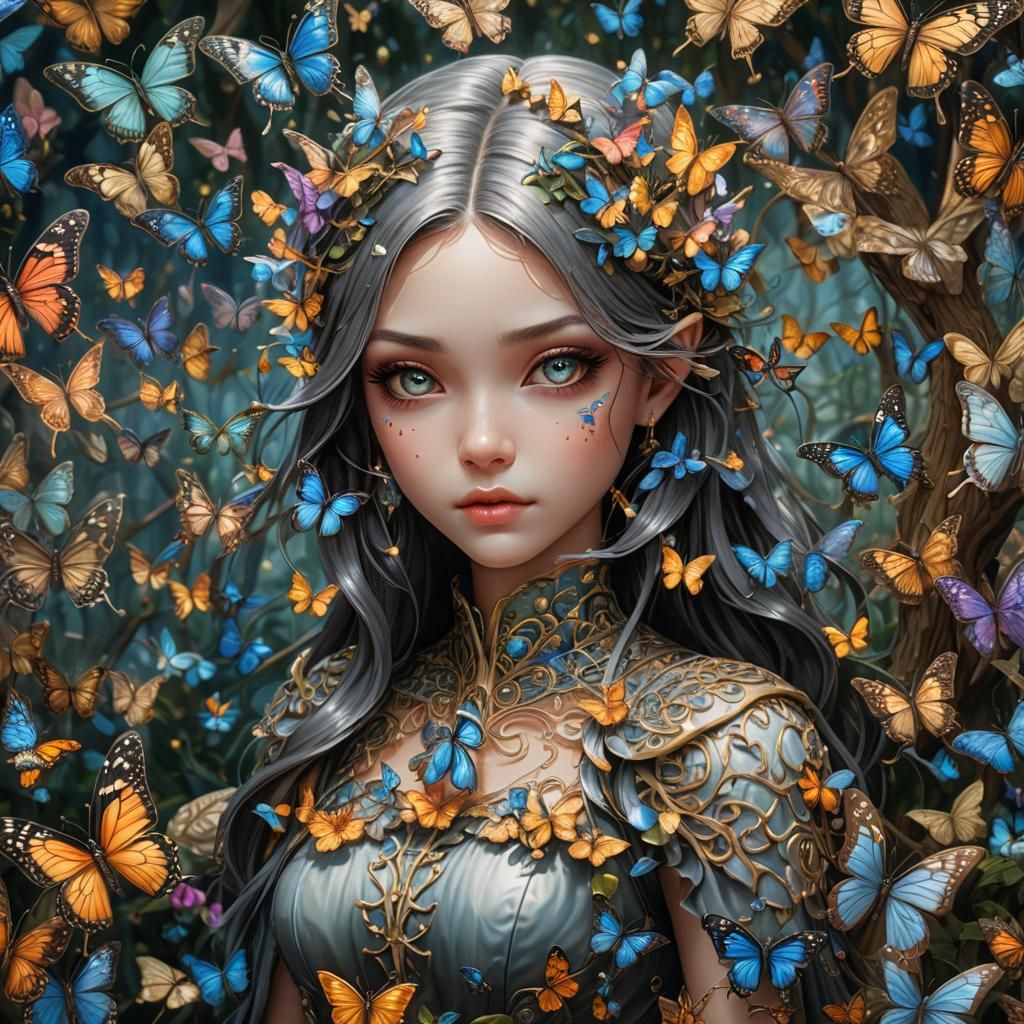 Girl's Butterfly Transformation: Detailed Digital Painting