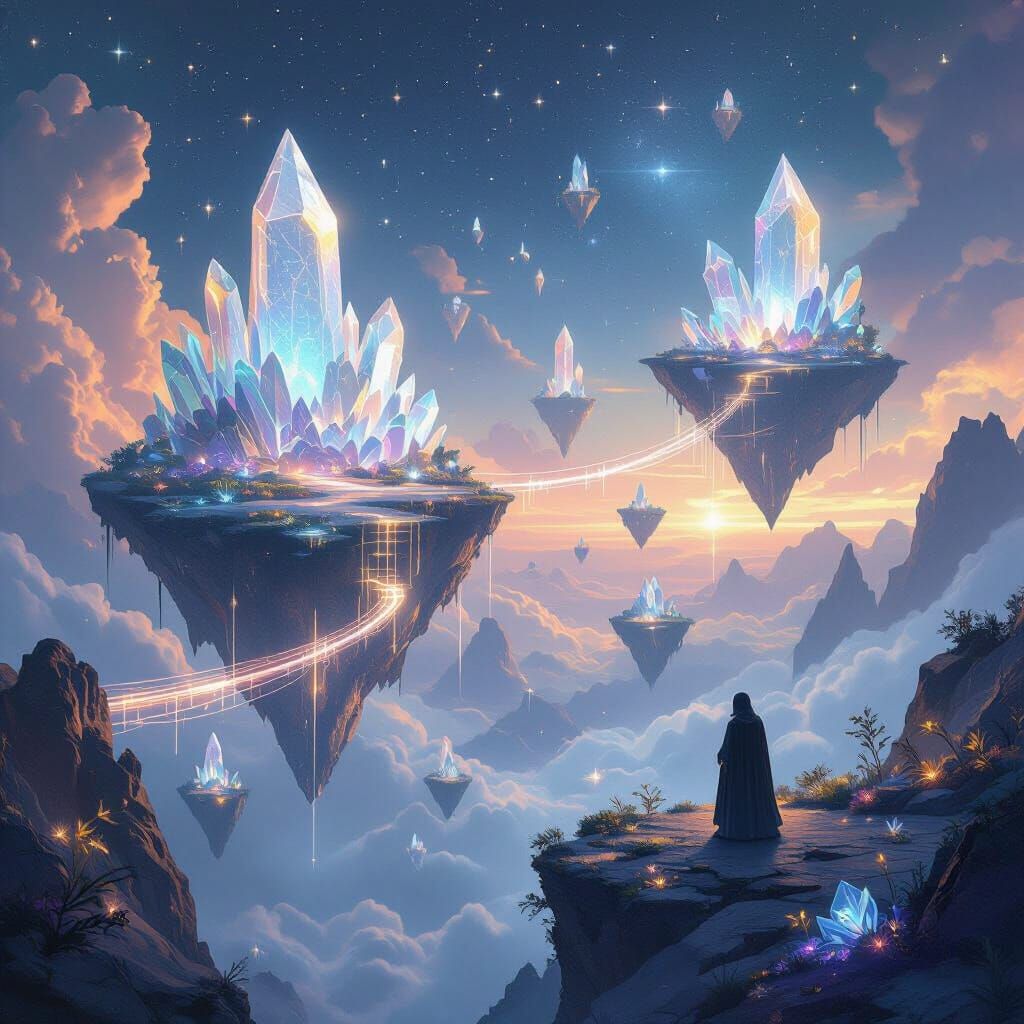 Ethereal Crystal Islands in Starry Void