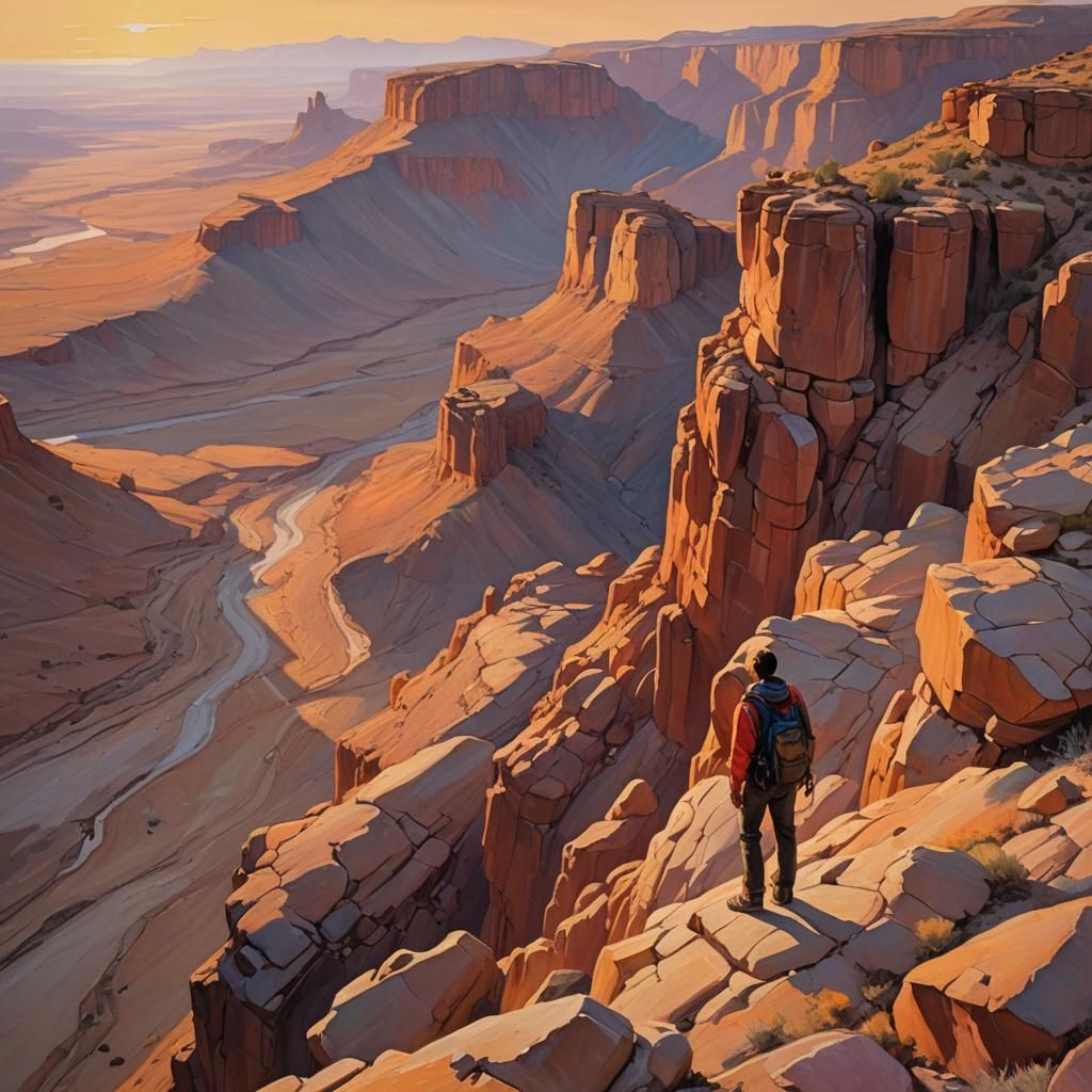 Desert Vista: Impressionist Oil Painting with Warm Colors