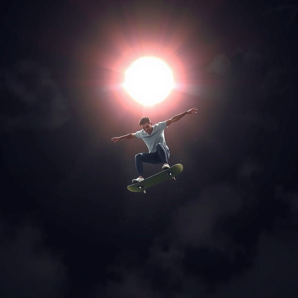 Skateboarder in Mid-Air with Ethereal Glow