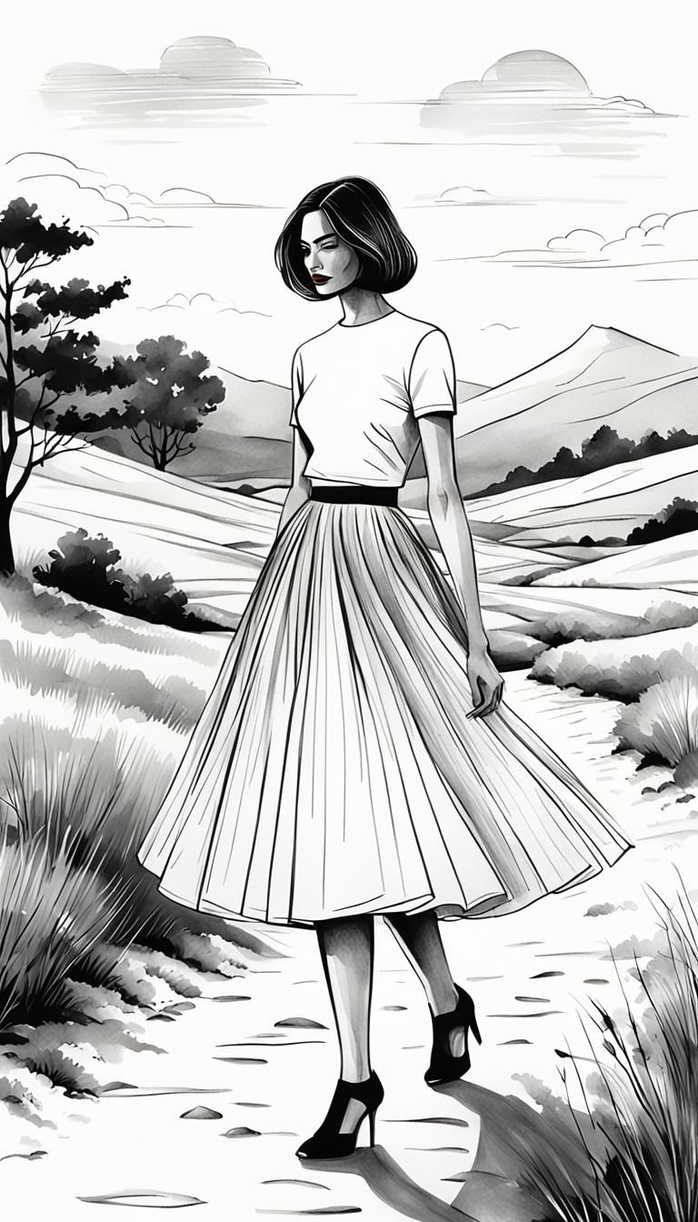 Elegant 90s Fashion Illustration in Pencil