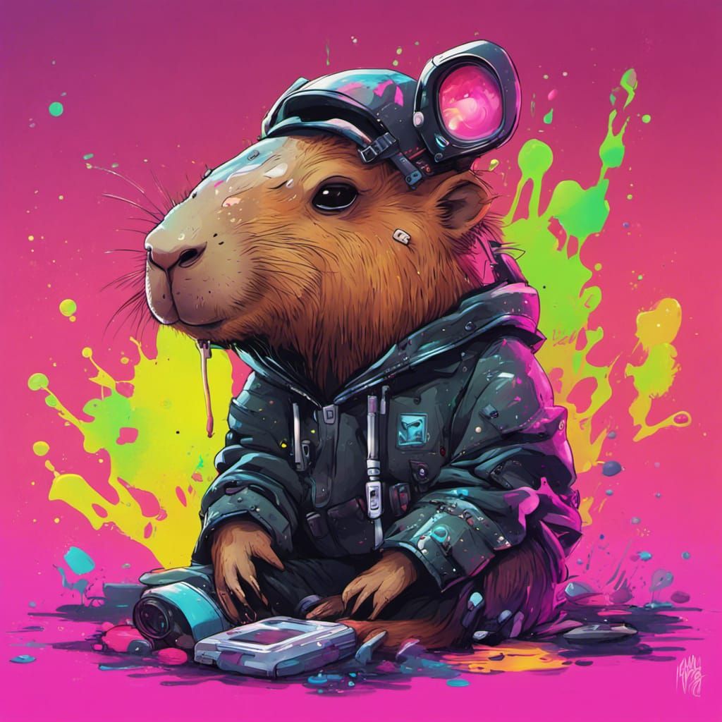 Cyberpunk Capybara Graffiti Art: Ultra Detailed