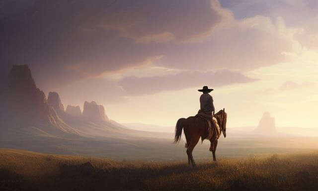 Stoic Cowboy in Golden Light, Hyperrealistic Art