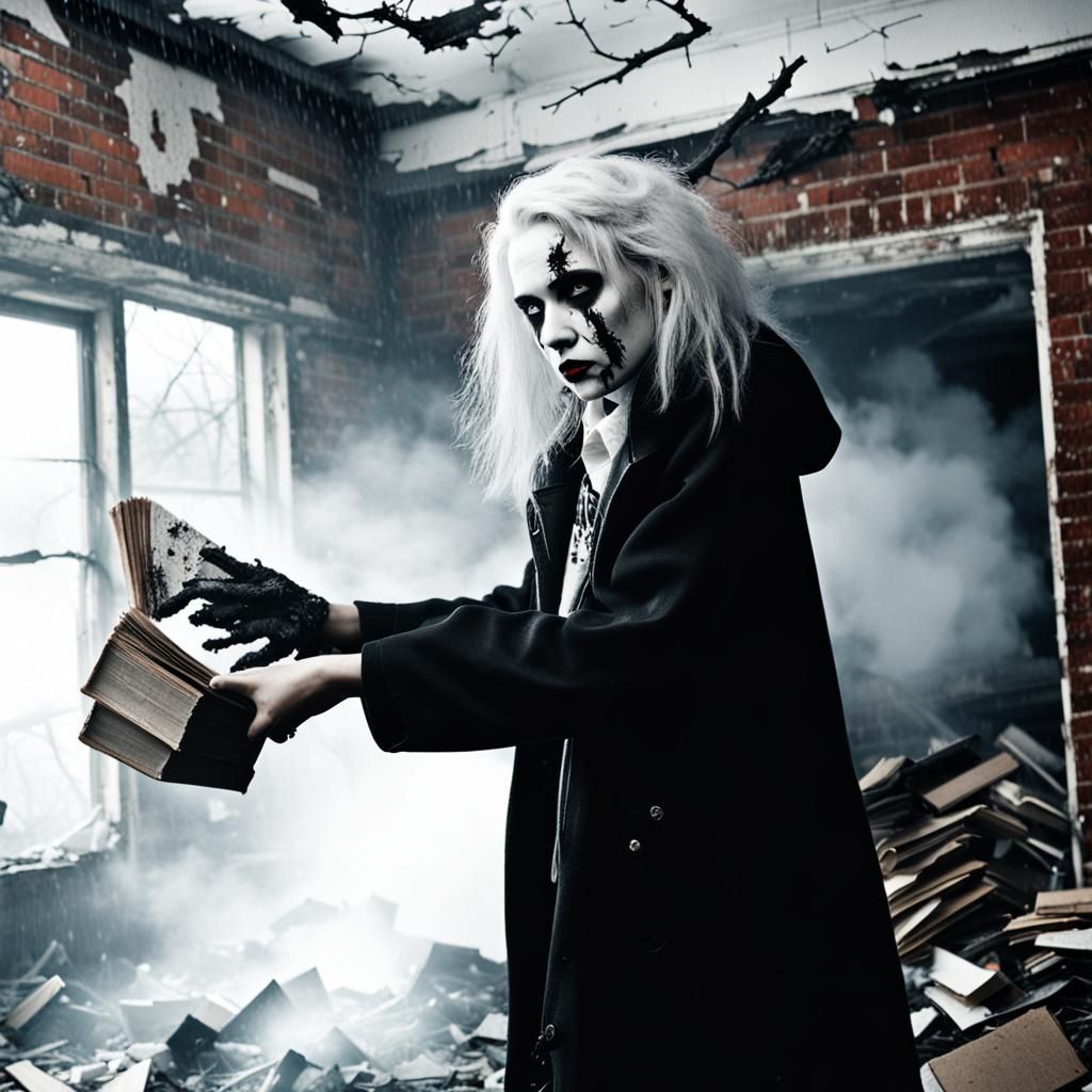 Punk Rock Musician in Black and White Wasteland