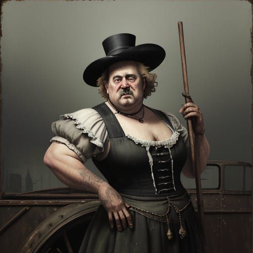 Morbidly Obese, Androgynous Figure in Dilapidated Circus Set...