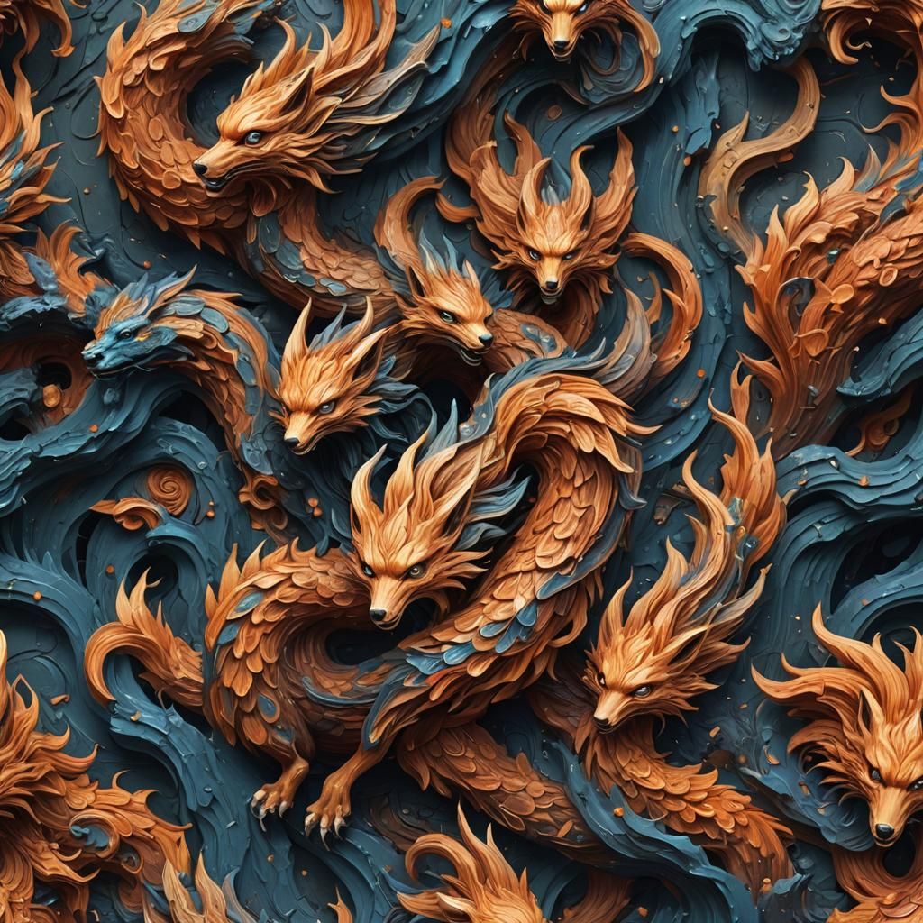 Nine-Tailed Fox in Impasto Style