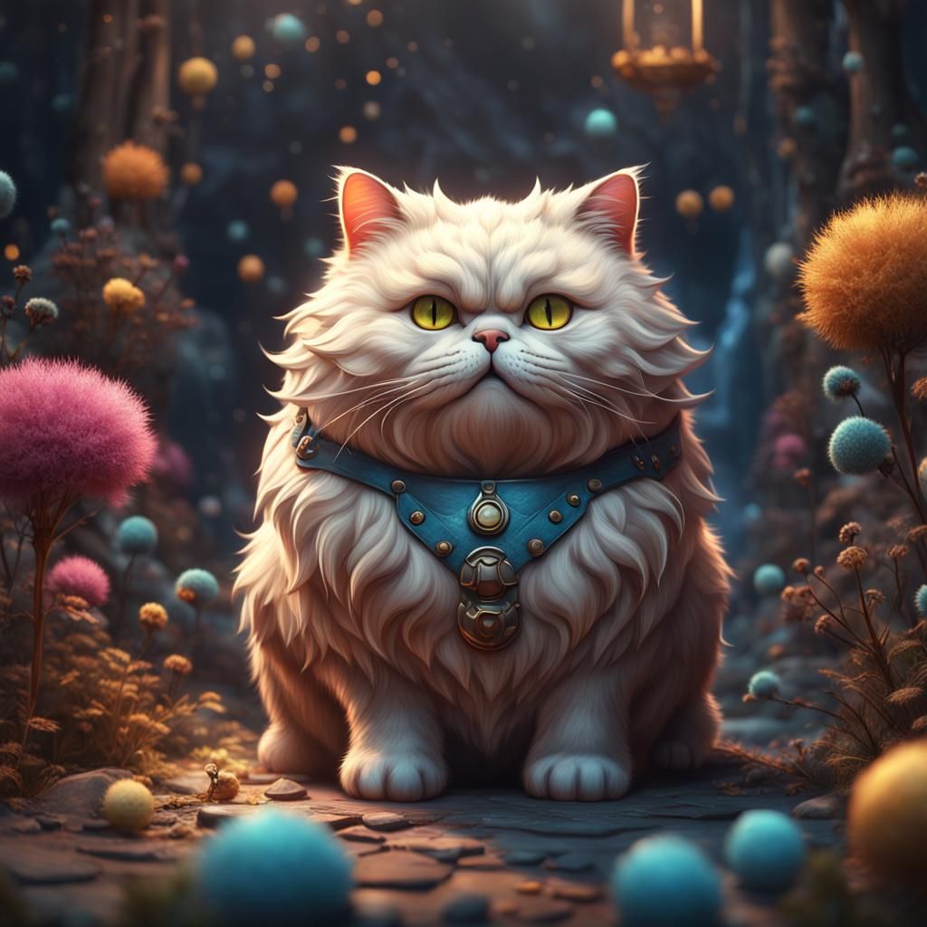 Fantastical Fluffy Cat in Detailed Matte Painting