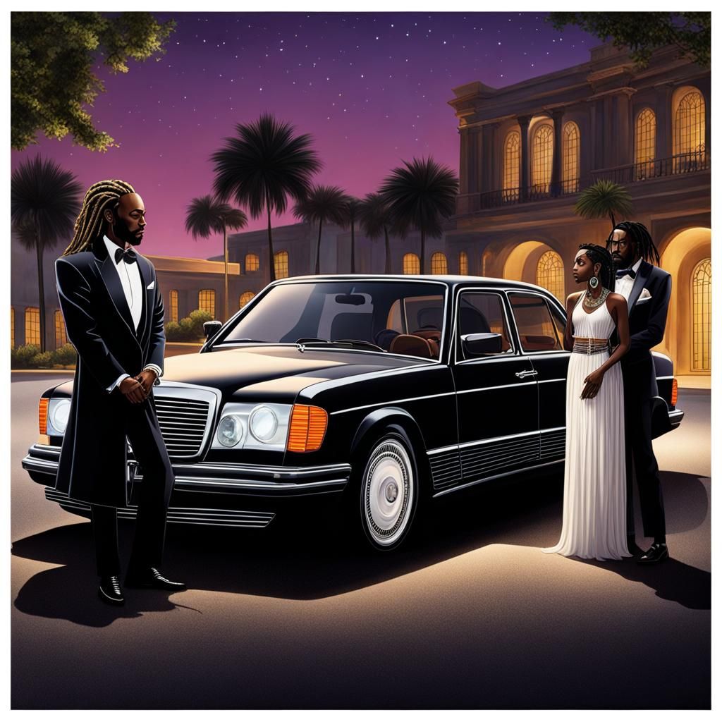 Luxury Car at Night: Wealthy Man with Retrospective Stare