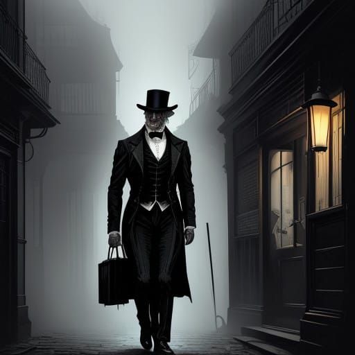 Victorian Era Comic Book Elephant Man in a Dimly Lit Alleywa...