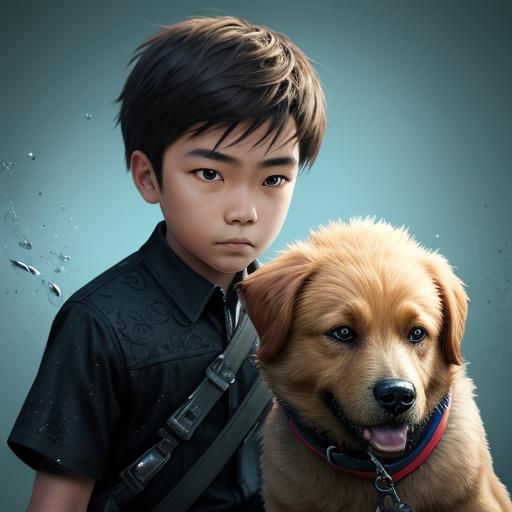 Hyperrealistic Boy with Dog Splash Art