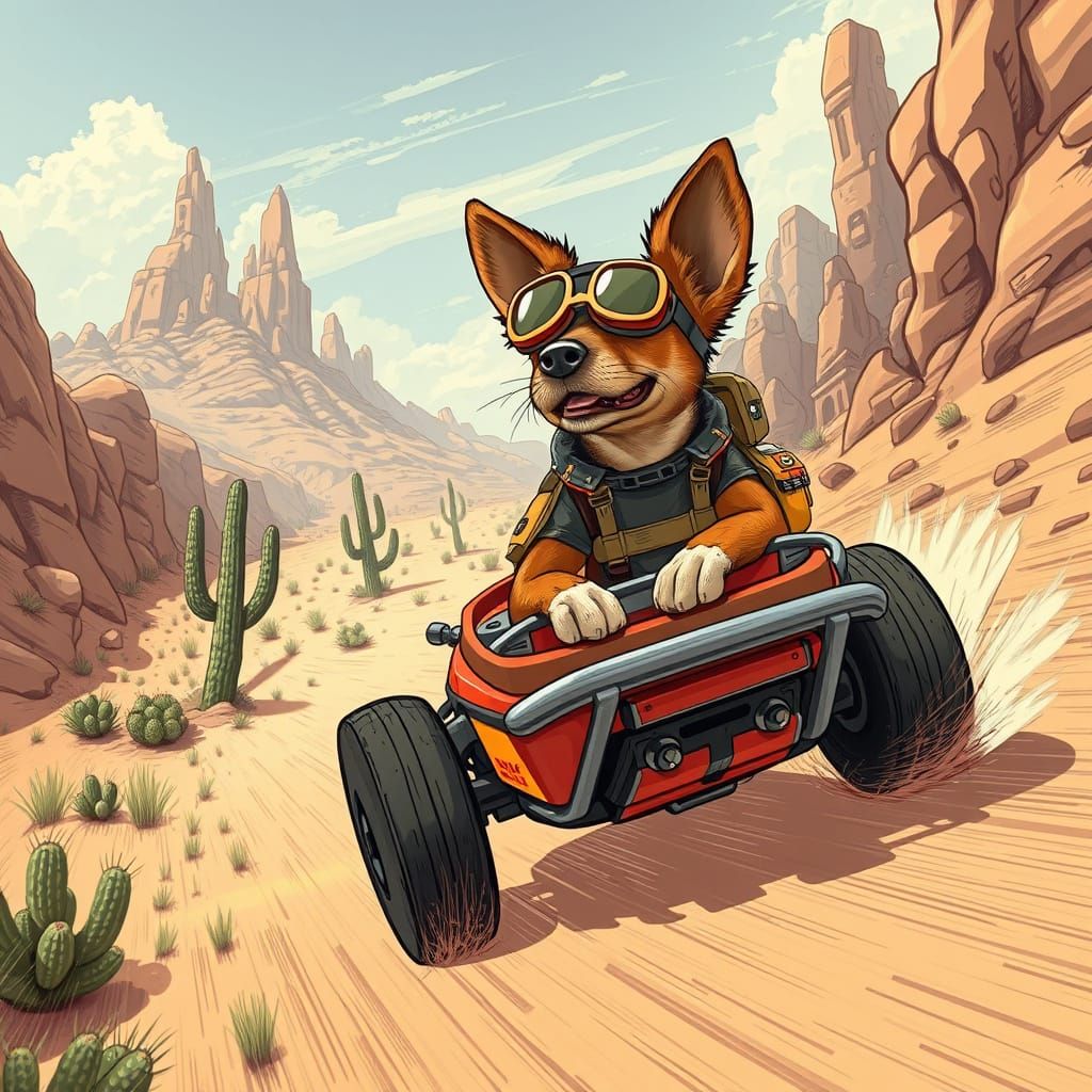 Speeding Desert Dog in Futuristic Zip Bomb