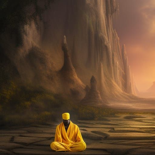 Ethiopian Man Meditating in Yellow Robes