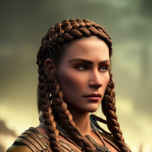 Viking Woman Ready for Battle in Brutalist Style