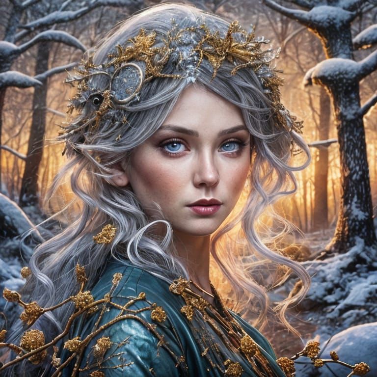 Snow-Winter Fairy in Snowy Fantasy Forest