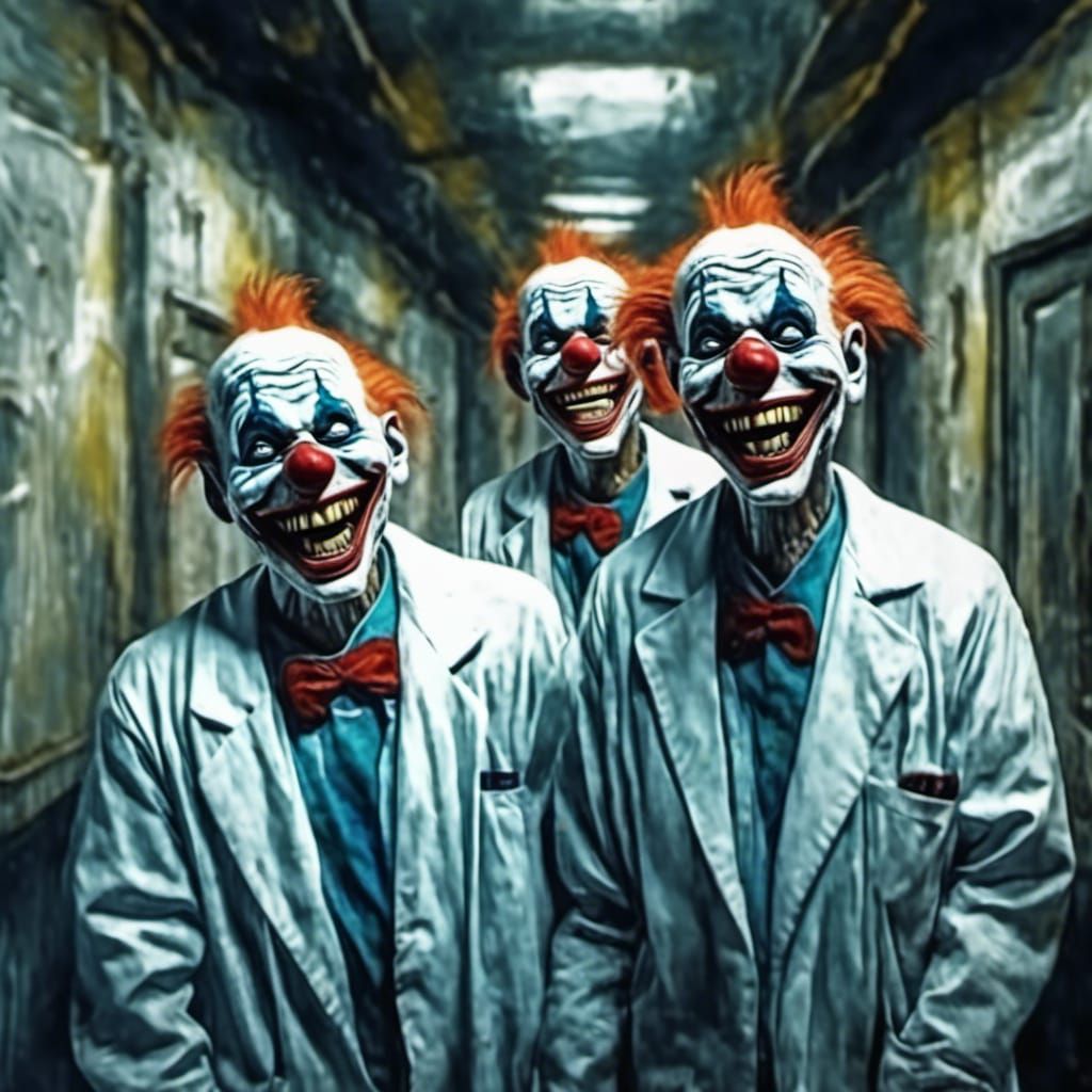 Laughing Hospital Clowns in Low-Poly Fauvist Style