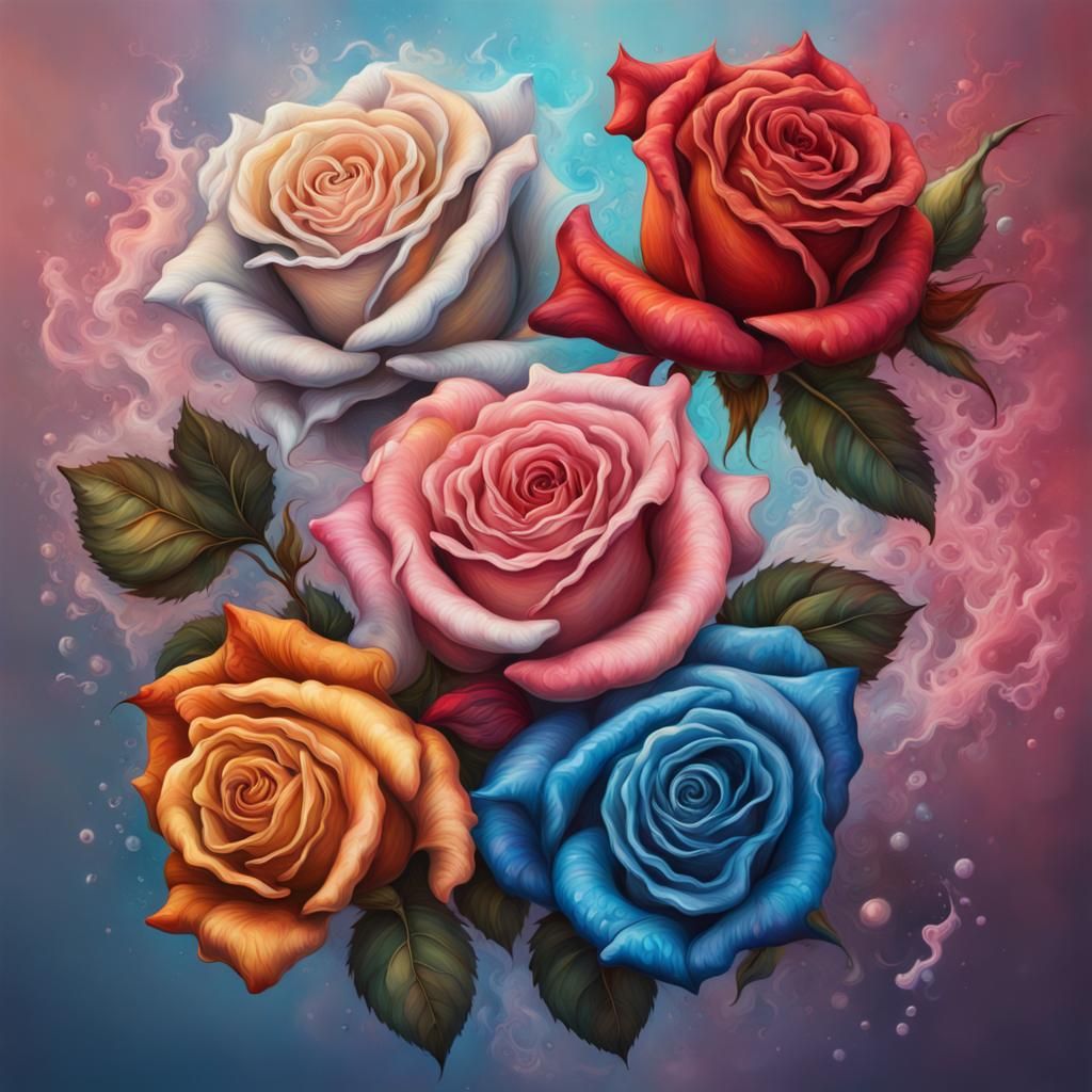 Roses with Zodiac Symbols in Hyperrealistic Style