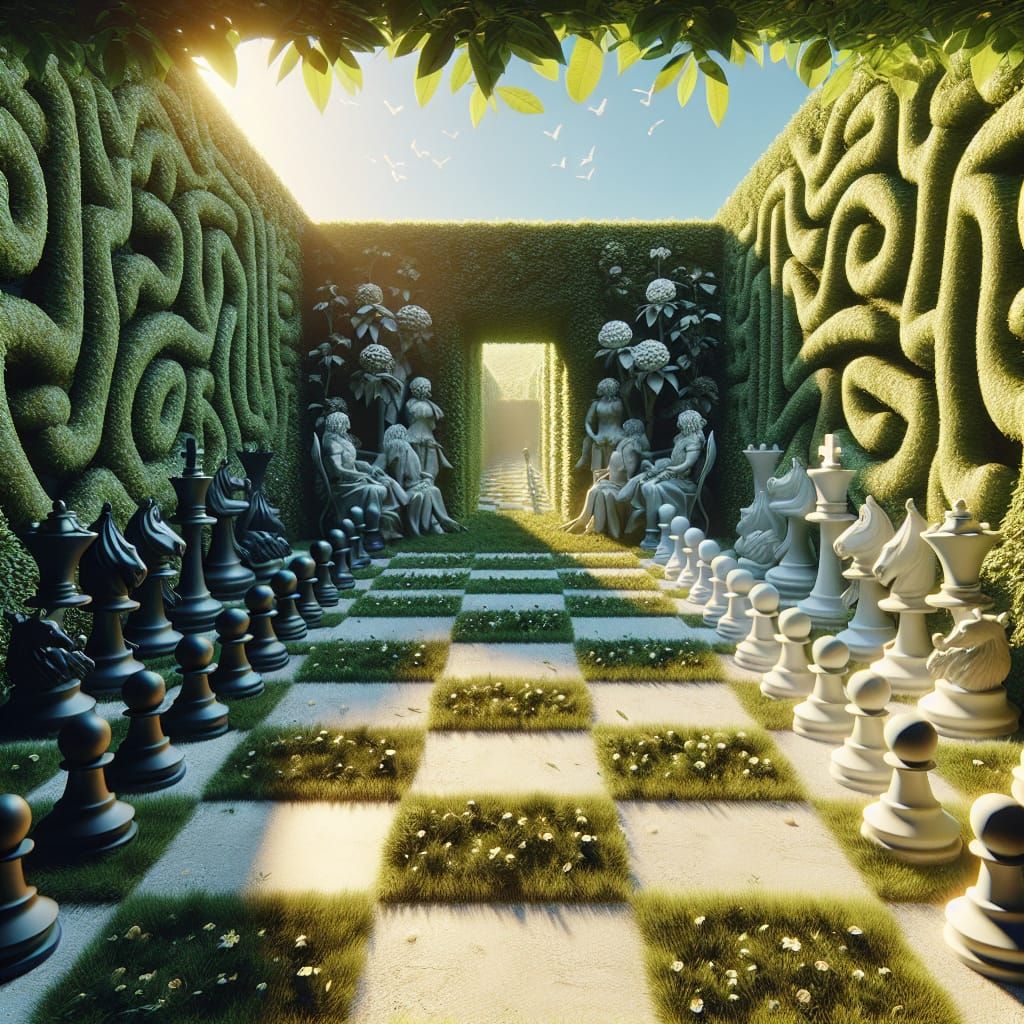 Surreal Chess Game in a Garden Maze