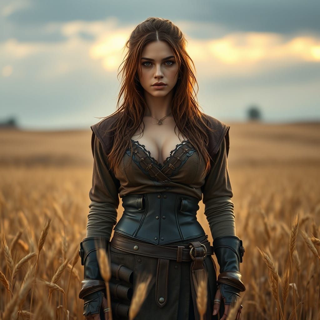 Medieval Fantasy Woman in Golden Wheat Field