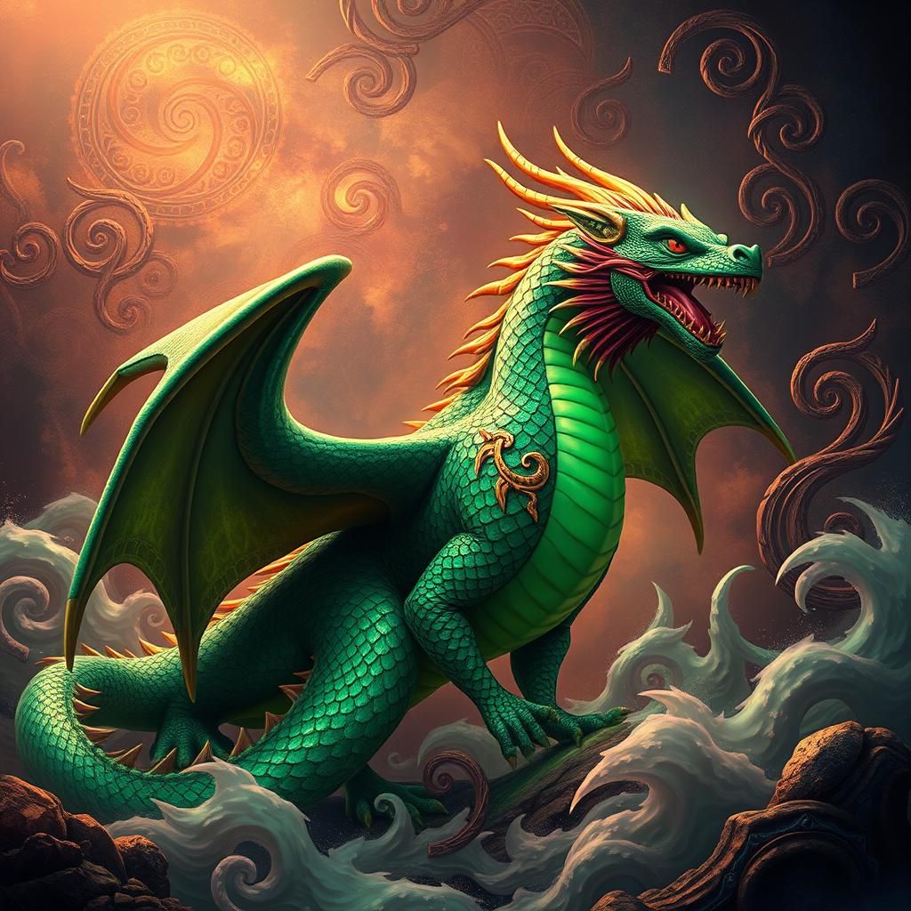 Emerald Irish Dragon in Matte Painting Style