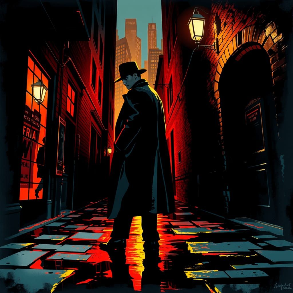 Pulp Fiction Crime Figure in Noir Comic Art