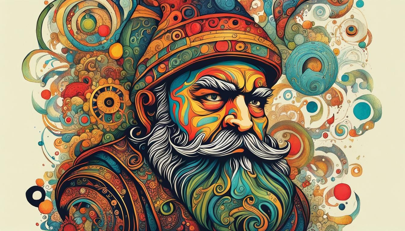 Whimsical Dwarf Symbolic Poster in Colored Ink