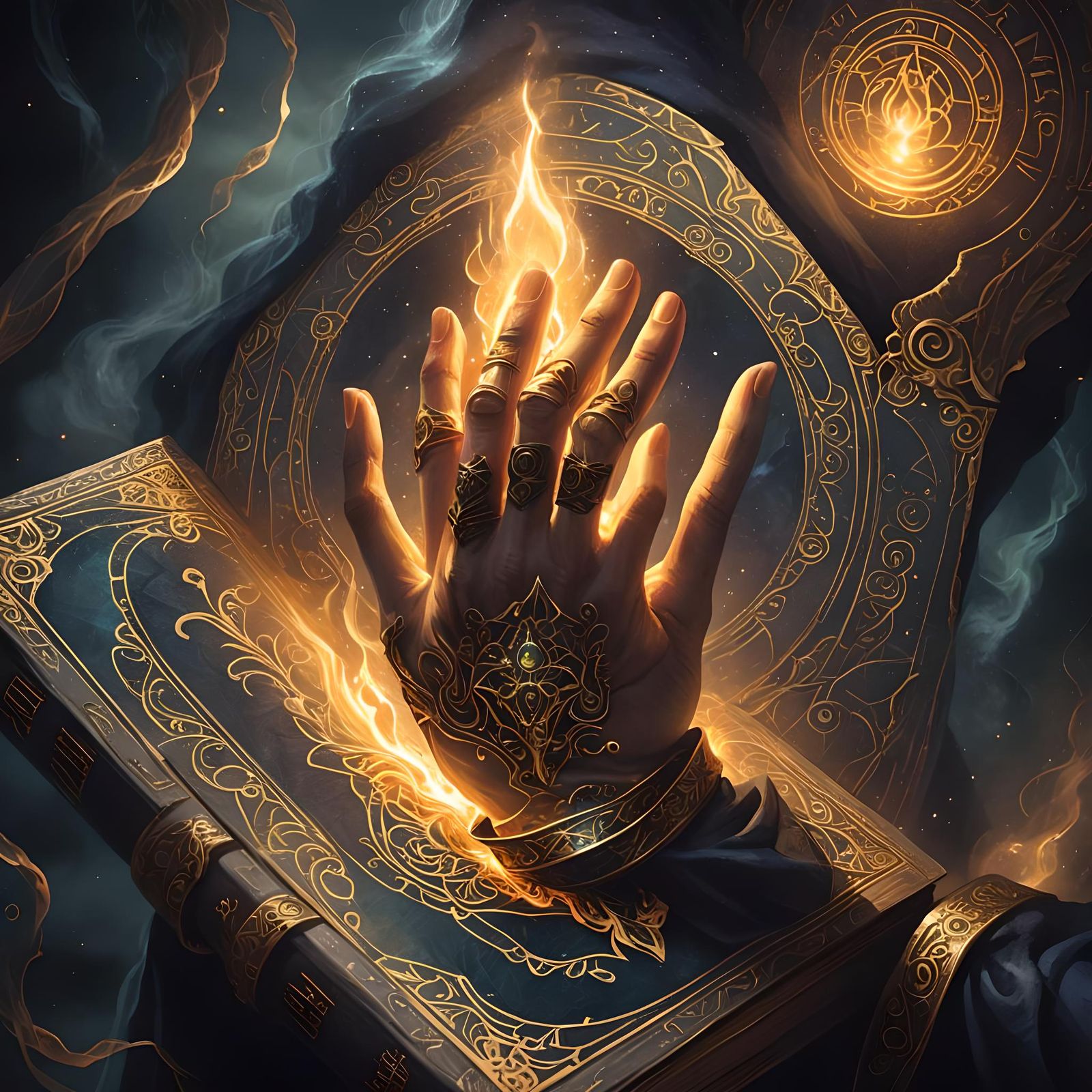 Mystical Fantasy Illustration with Symbolic Patterns