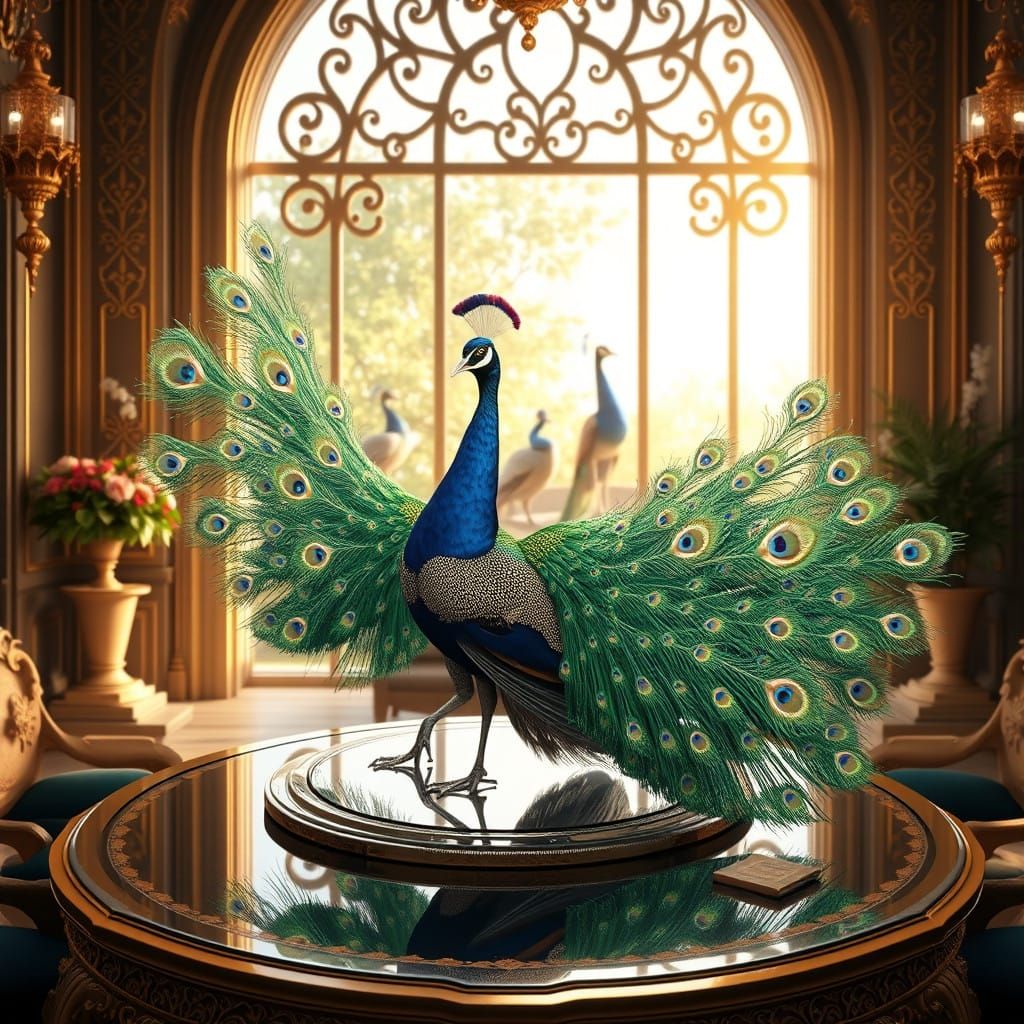 Luxurious Peacock Display in 3D Anime Style
