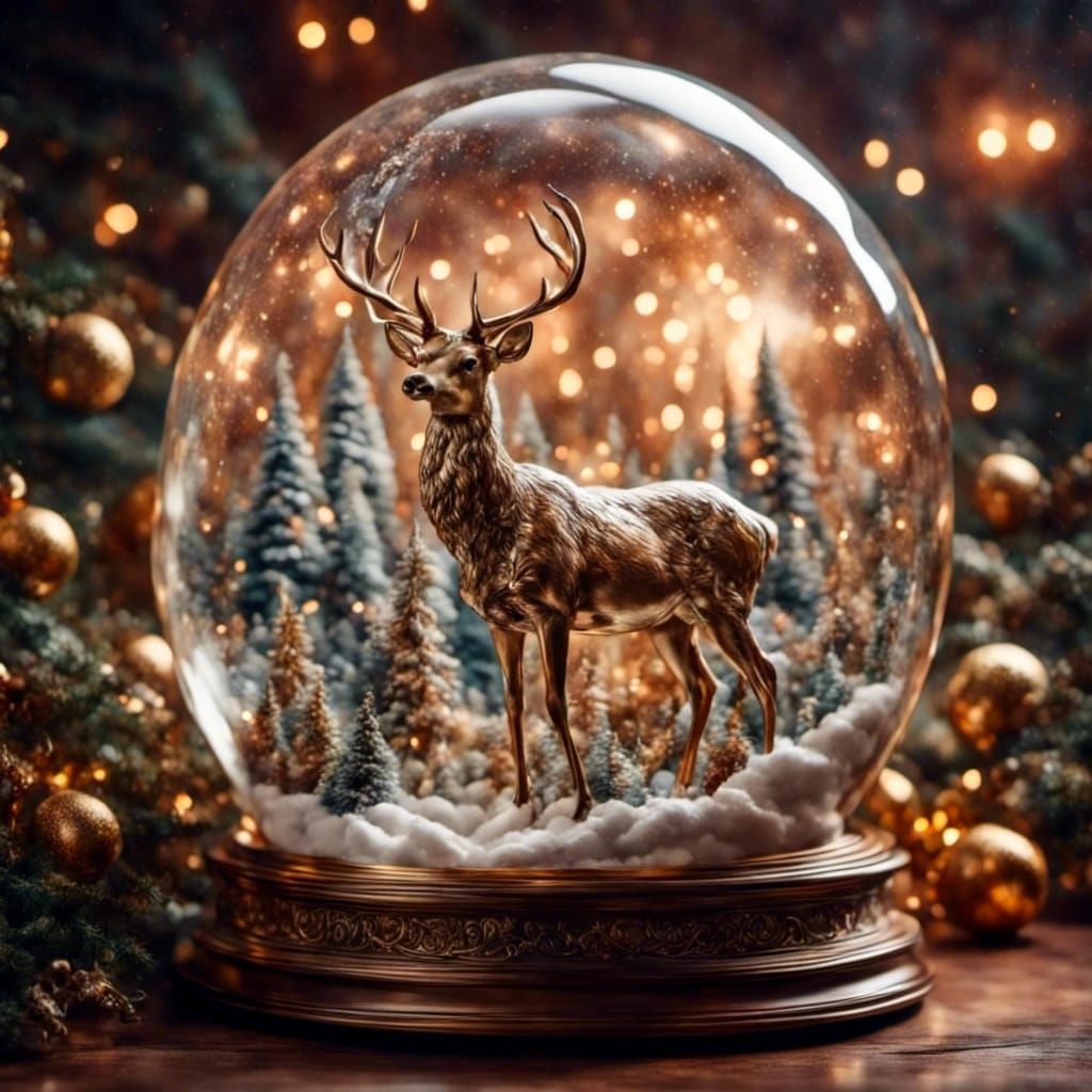 Christmas Snow Globe with Deer and Filigree
