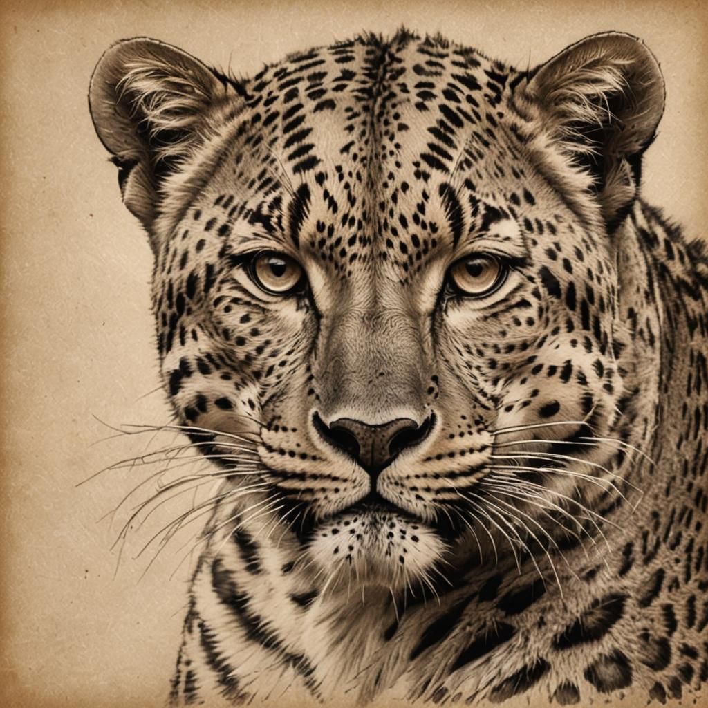 Sepia Sketch of a Majestic Leopard Portrait