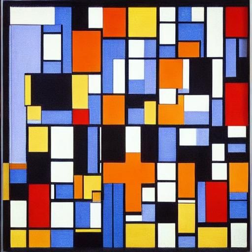 Art by Piet Mondrian, abstract puzzle art, bold primary colo...