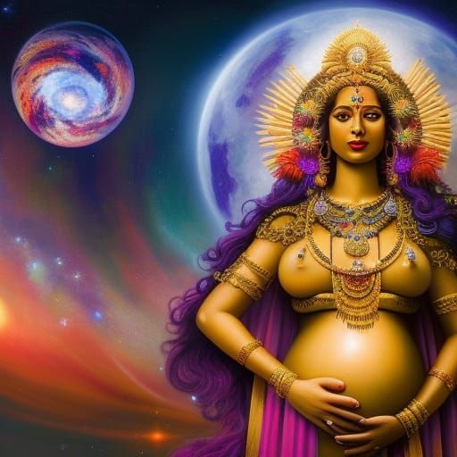 Half Human Half Goddess, she labors to birth new worlds