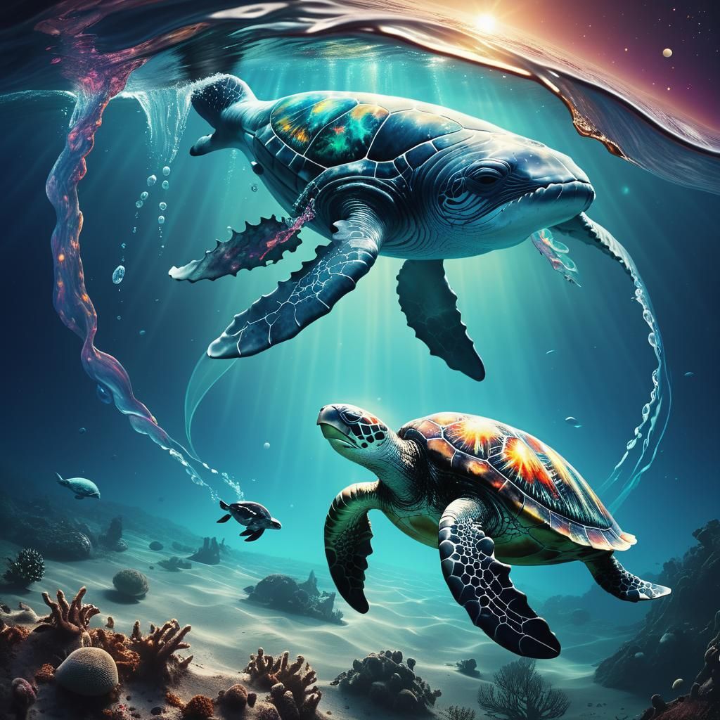 Whale-Turtle Alien Emerges on Exoplanet as Digital Art