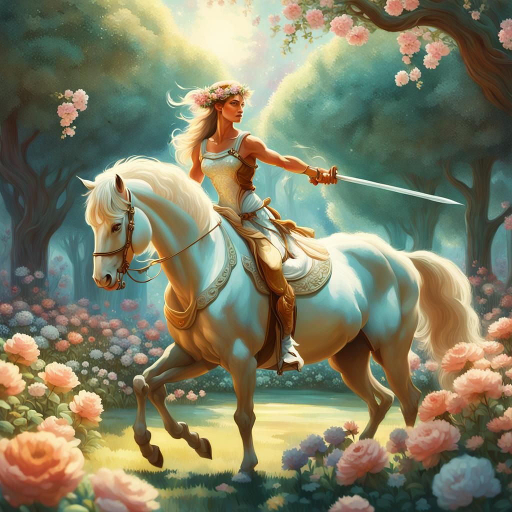 Heroic Centaur at Garden Party, Fantasy Illustration