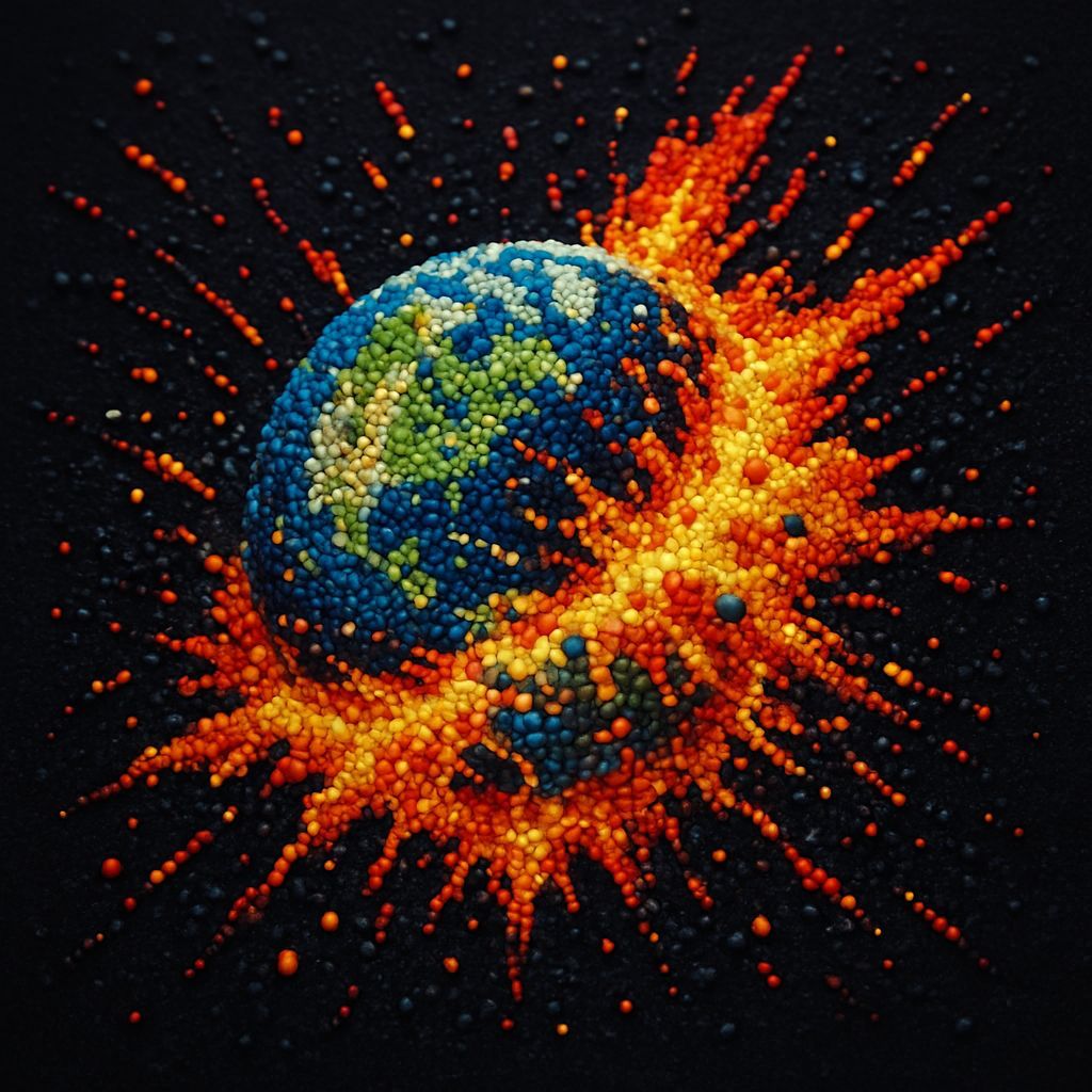 Apocalyptic Earth Explosion in Colorful Bead Art